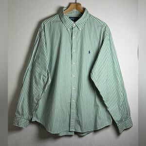 Ralph Lauren Classic Fit Green Stripe Button-Down Shirt Oversized Sz XL-XXL
